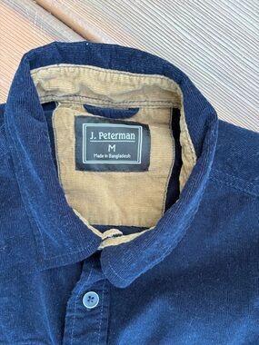 J. Peterman Navy Blue Corduroy Shirt with Tan Lining